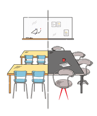 Illustrated school classroom to office meeting room image