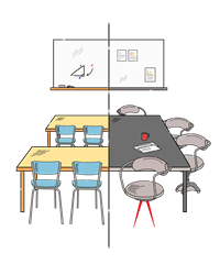 Illustrated school classroom to office meeting room image